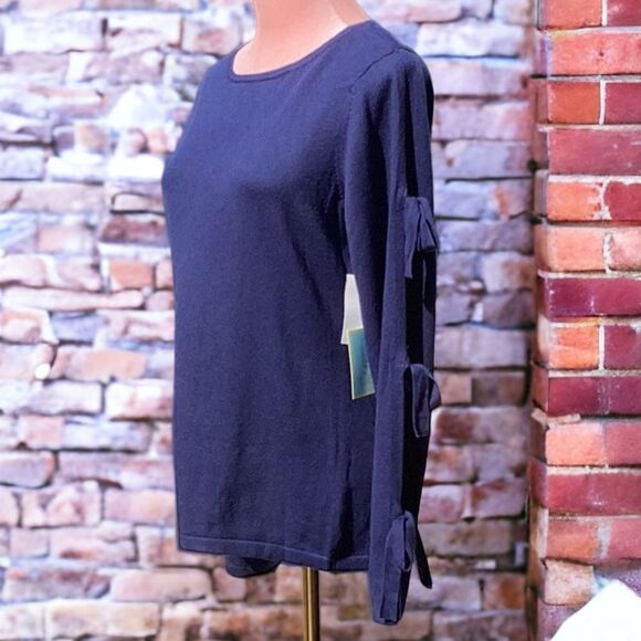 CECE NWT WOMENS LONG SLEEVE SWEATER MIDNIGHT BLOOM BLUE WOMENS SMALL - Picture 2 of 9